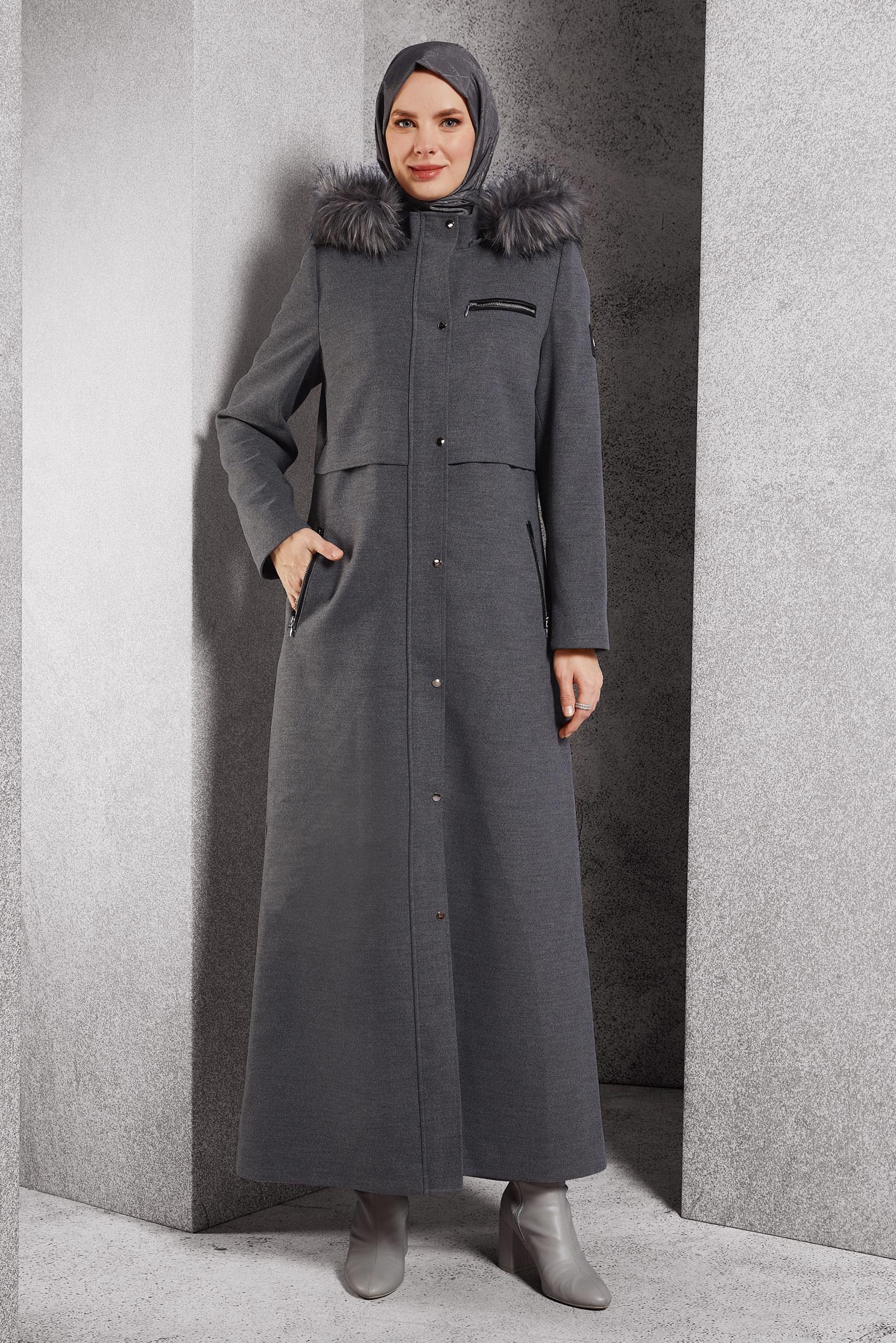 Vêtements hijab GRIS PARDESSUS CACHE À CAPUCHE 90544