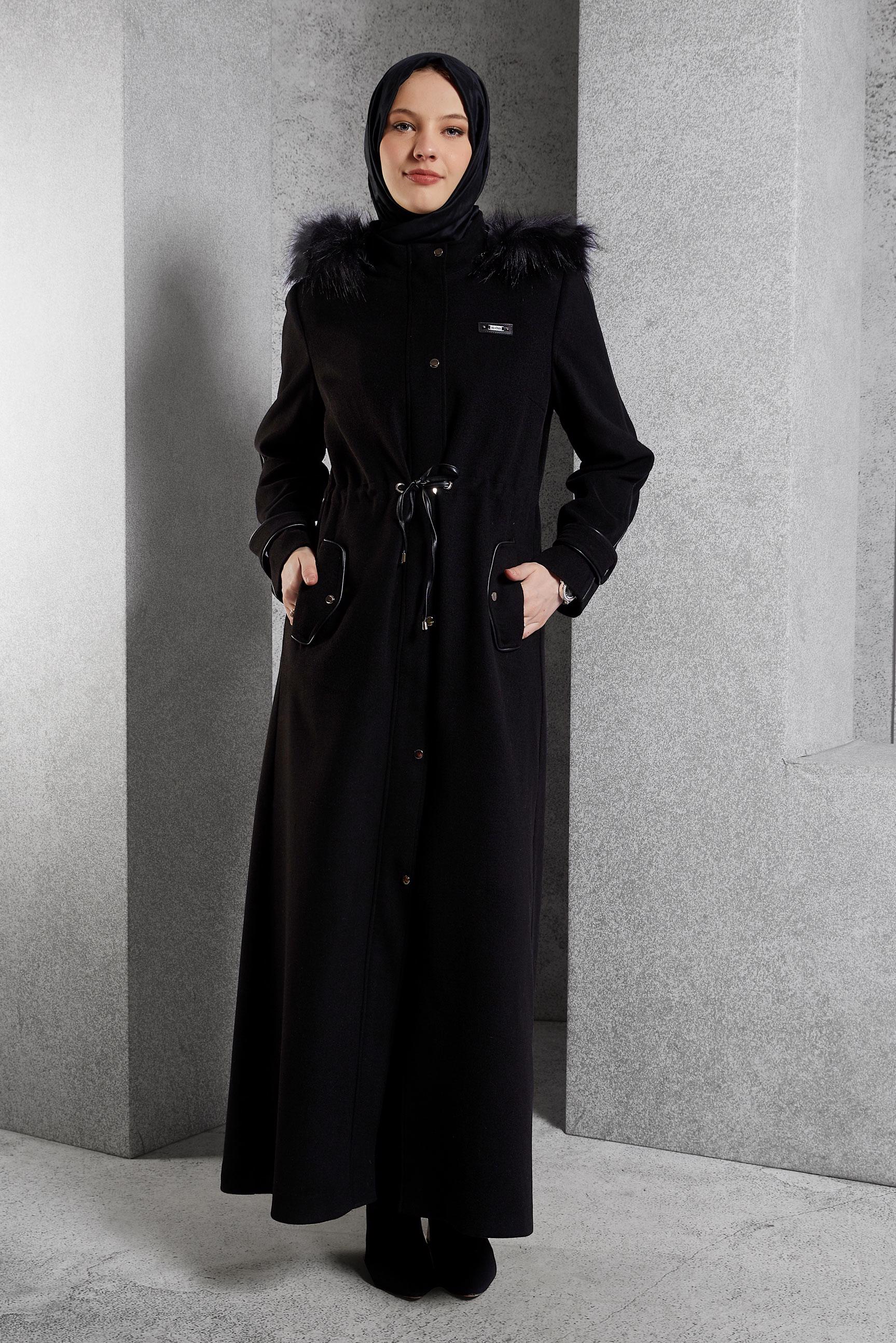 Hijab clothing BLACK HOODED COAT 90560