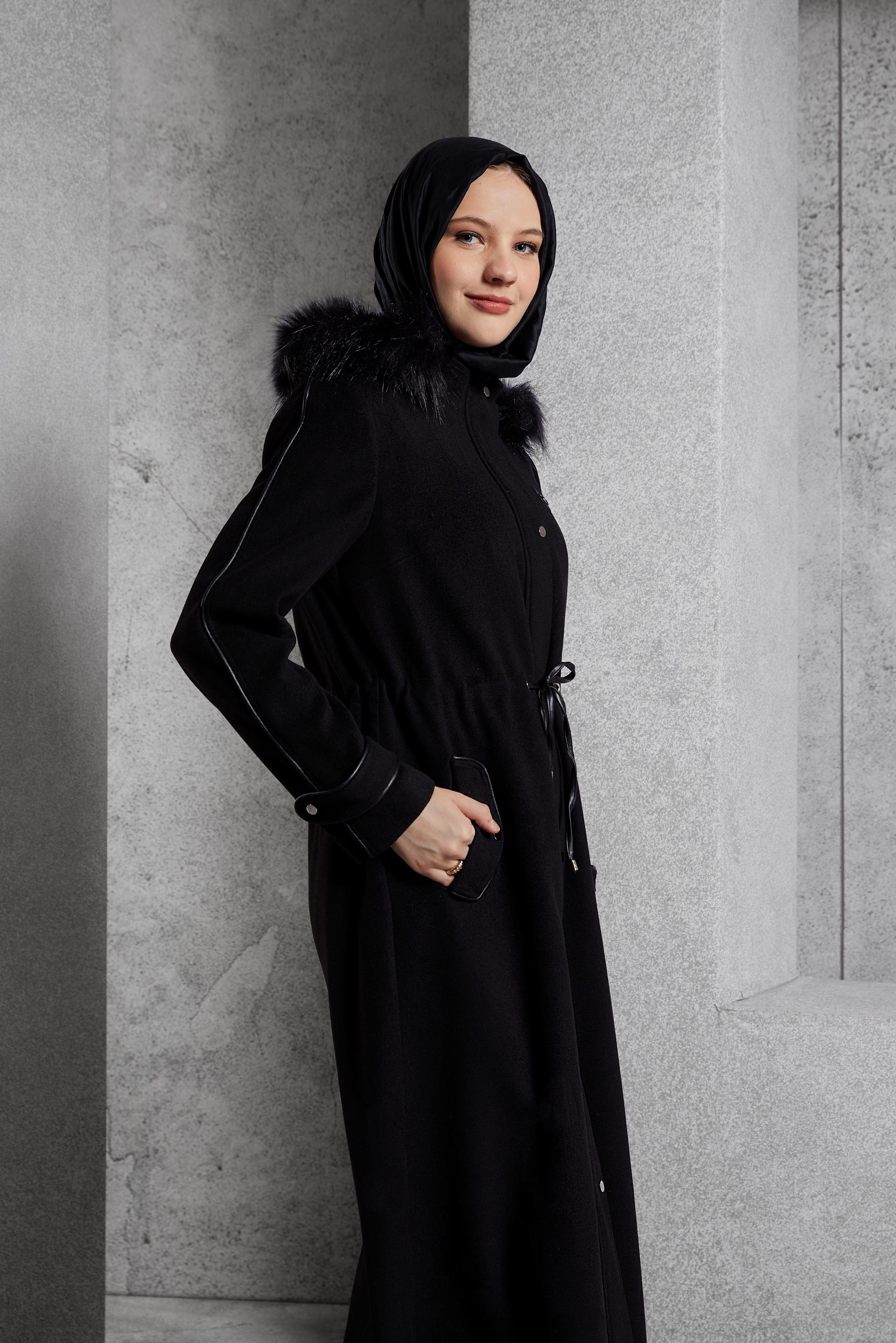 Hijab clothing BLACK HOODED COAT 90560