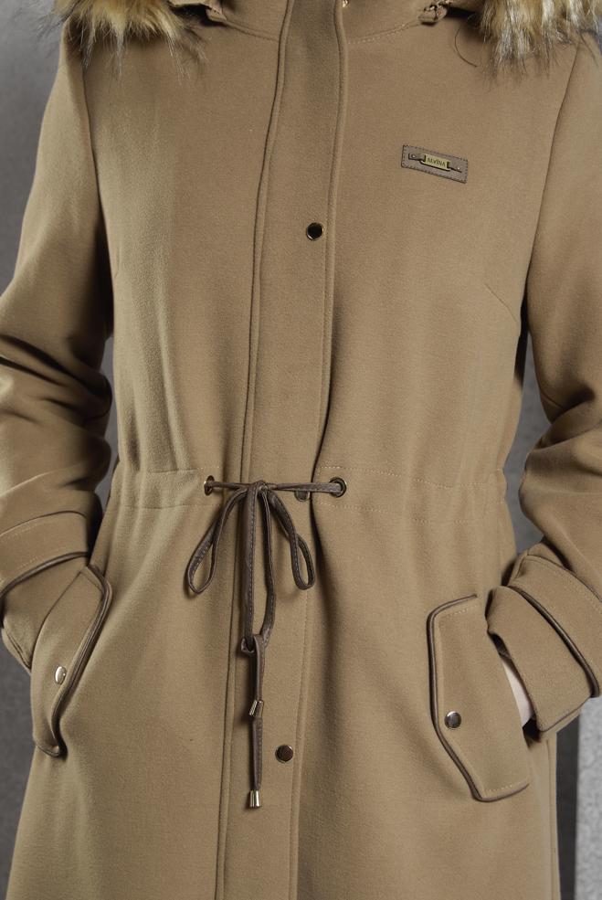 Tesettür giyim KAHVE KAPÜŞONLU MANTO 90560 - ALVİNA