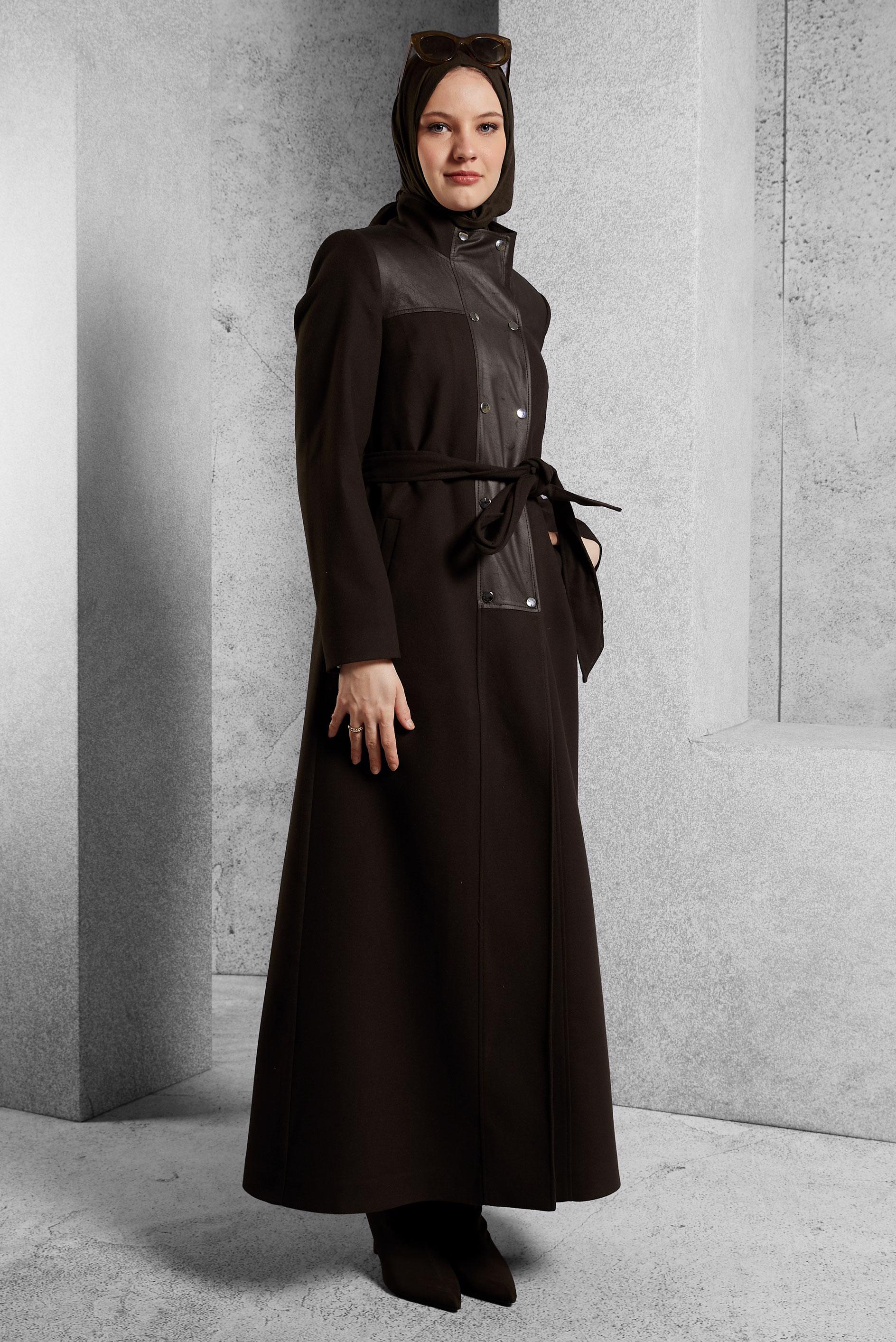 Tesettür giyim KAHVE KUŞAKLI MANTO 90568