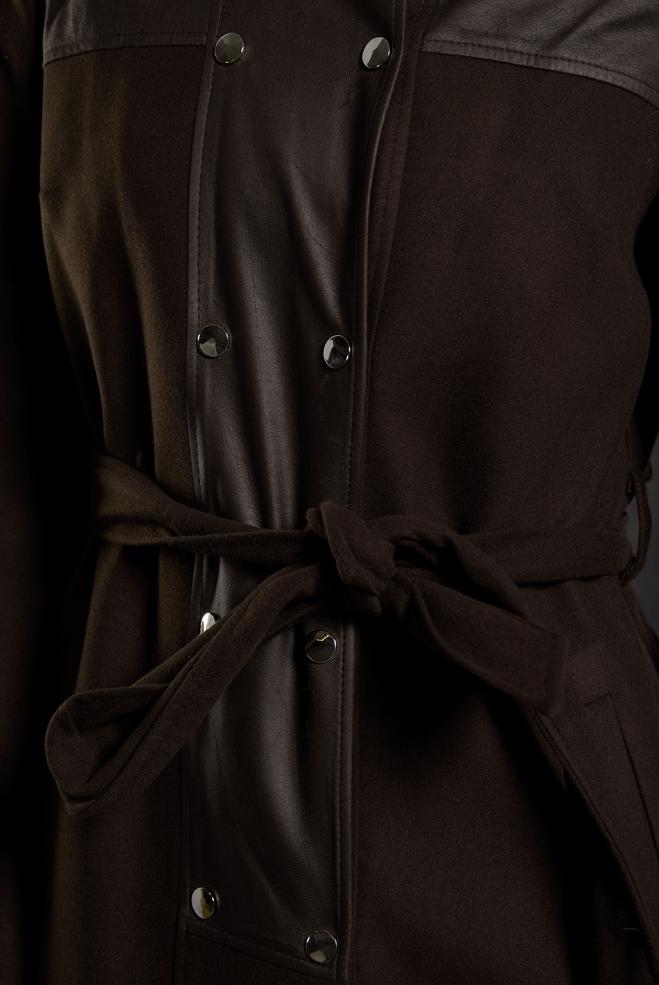 Tesettür giyim KAHVE KUŞAKLI MANTO 90568 - ALVİNA