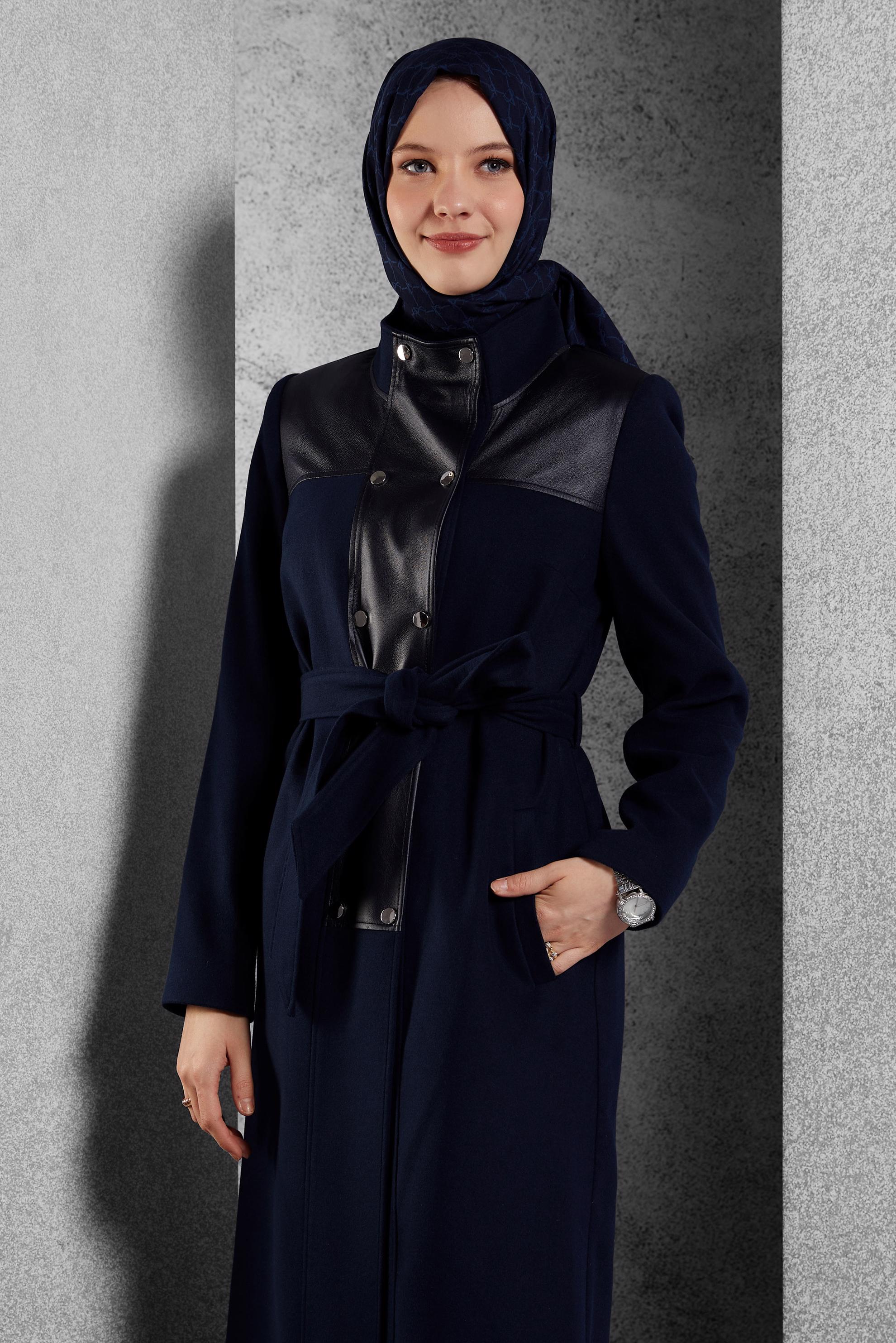 Vêtements hijab BLEU MARINE MANTEAU CEINTURÉ 90568