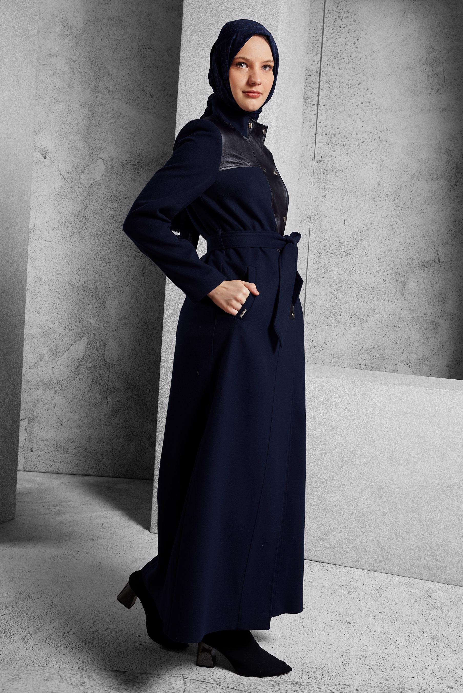 Vêtements hijab BLEU MARINE MANTEAU CEINTURÉ 90568