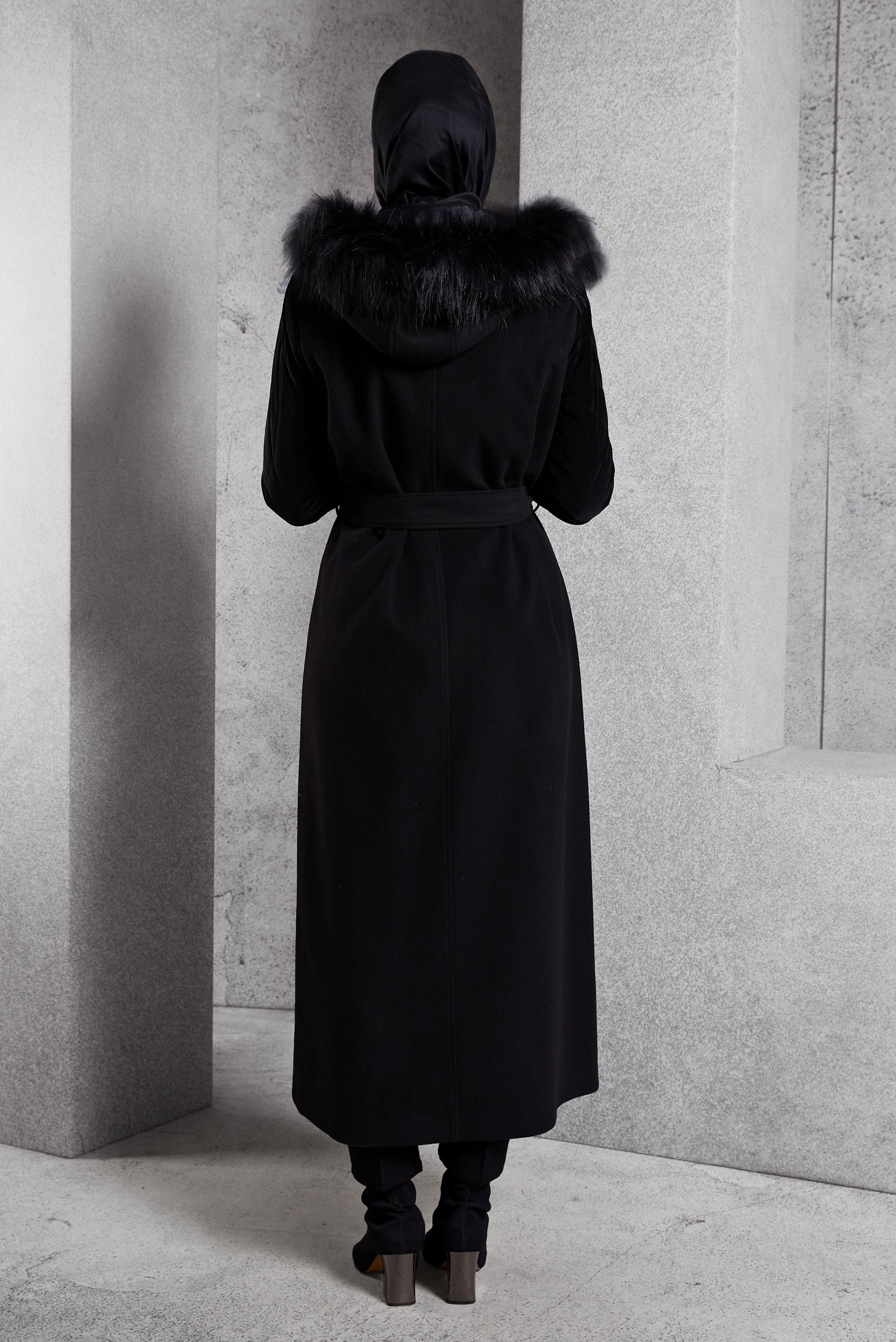 Vêtements hijab NOIR MANTEAU À CAPUCHE EN FOURRURE 90571