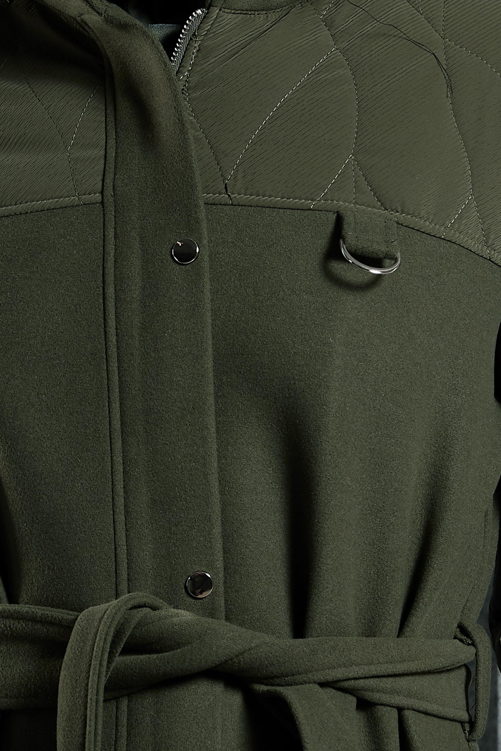 Tesettür giyim HAKİ KAPÜŞONU KÜRKLÜ MANTO 90571