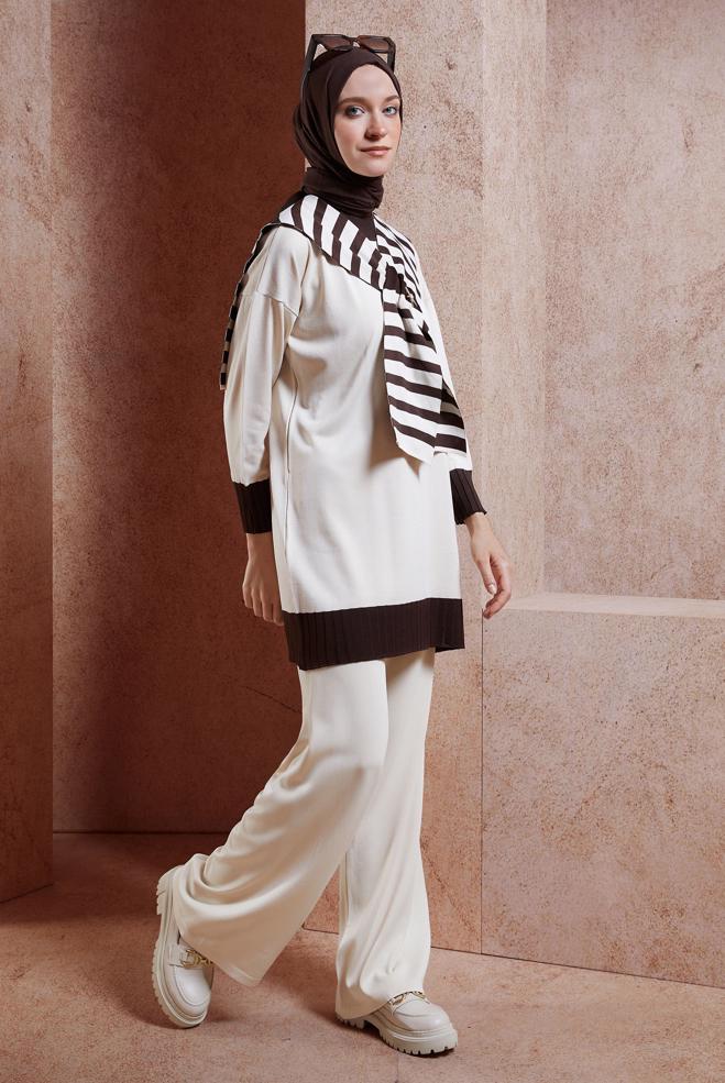 Vêtements hijab BEIGE PANTALON EN MAILLE 70780 - ALVİNA