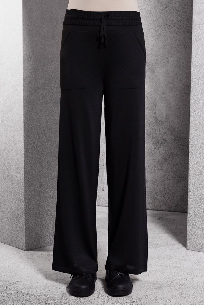 Vêtements hijab NOIR PANTALON EN TRICOT À TAILLE ÉLASTIQUE 70781 - ALVİNA