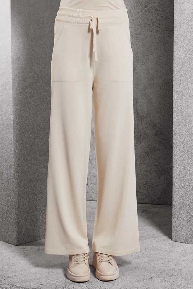 Vêtements hijab BEIGE PANTALON EN TRICOT À TAILLE ÉLASTIQUE 70781 - ALVİNA