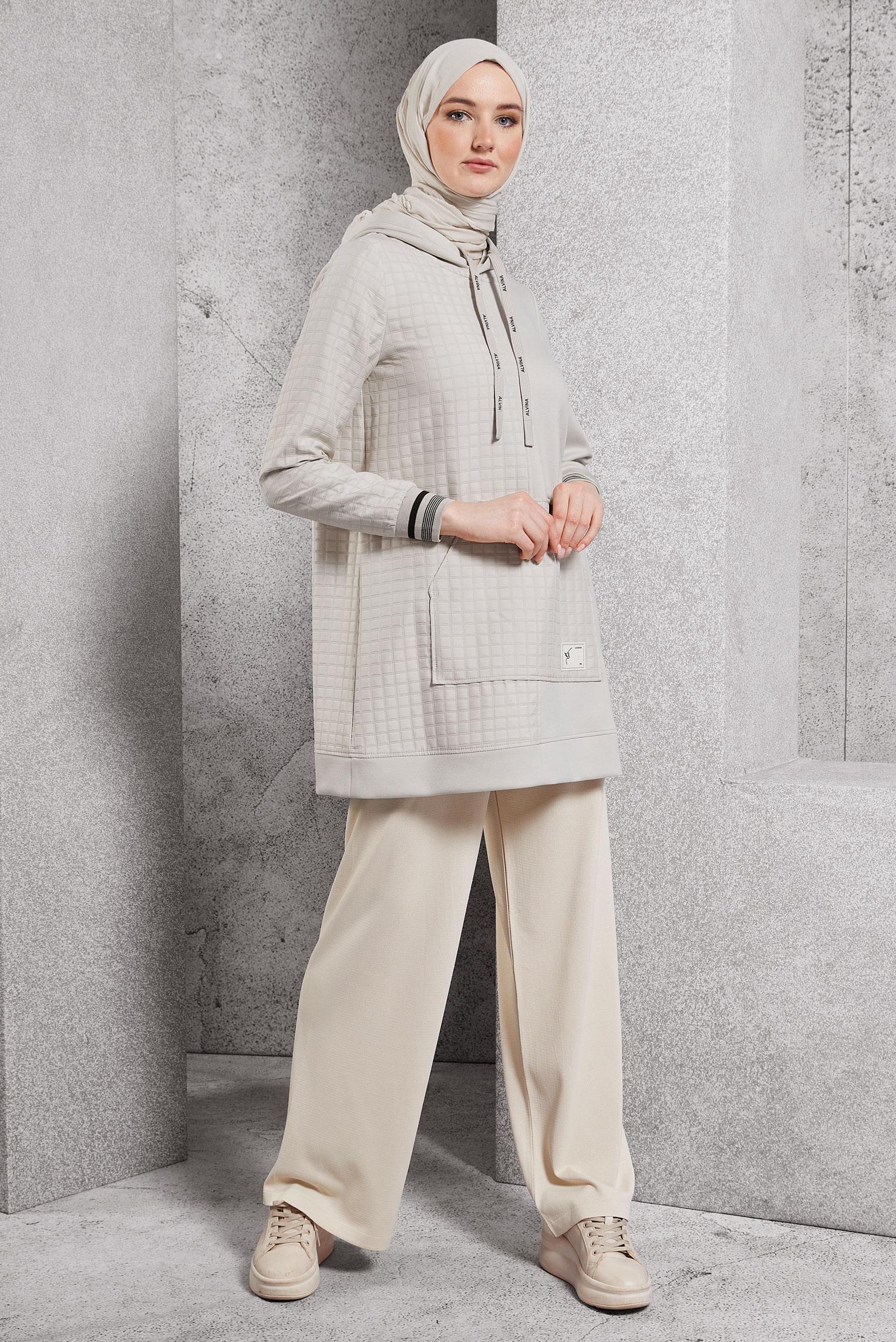 Vêtements hijab BEIGE PANTALON EN TRICOT À TAILLE ÉLASTIQUE 70781