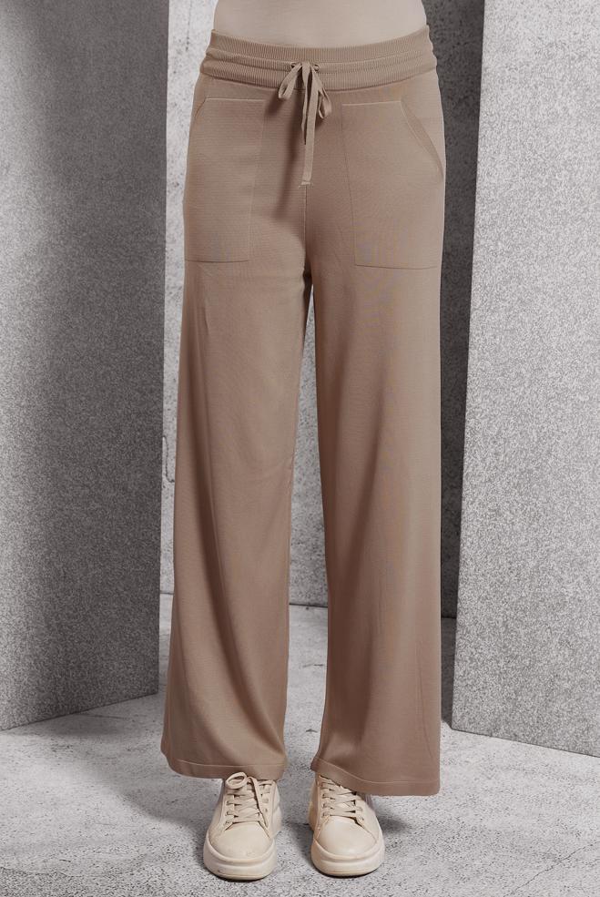 Vêtements hijab BEIGE PANTALON EN TRICOT À TAILLE ÉLASTIQUE 70781 - ALVİNA