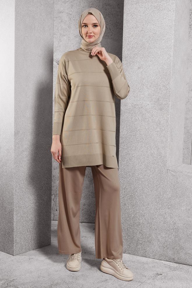 Vêtements hijab BEIGE PANTALON EN TRICOT À TAILLE ÉLASTIQUE 70781 - ALVİNA