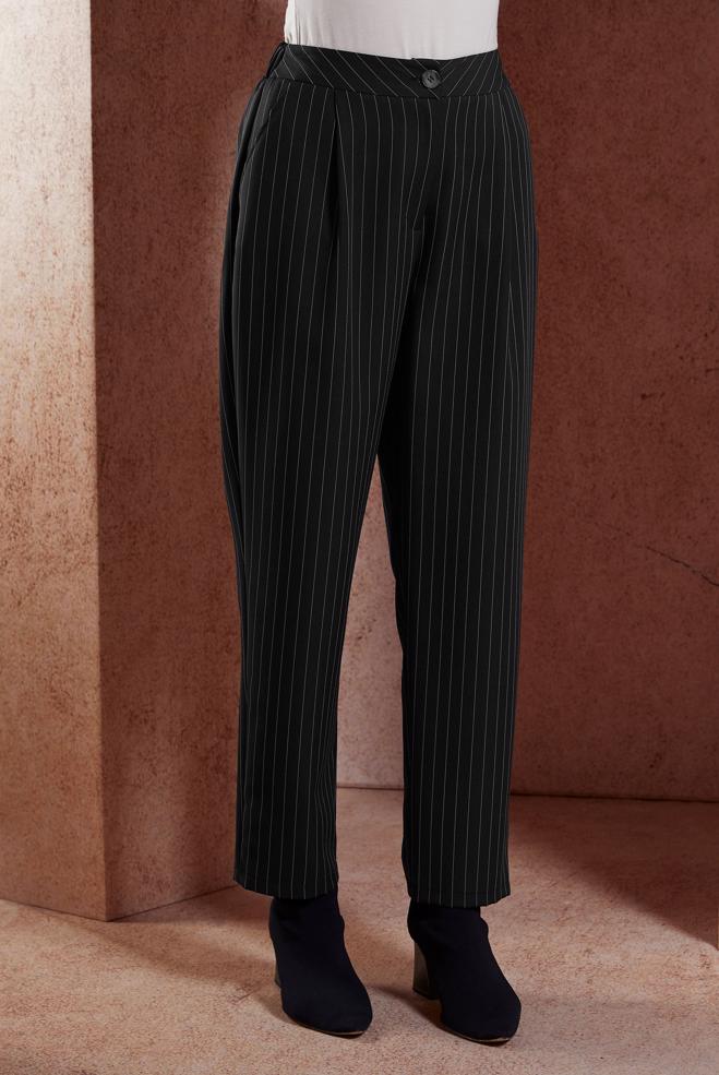 Vêtements hijab NOIR PANTALON À RAYURES 70782 - ALVİNA