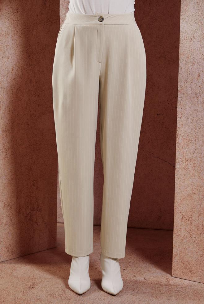 Vêtements hijab BEIGE PANTALON À RAYURES 70782 - ALVİNA