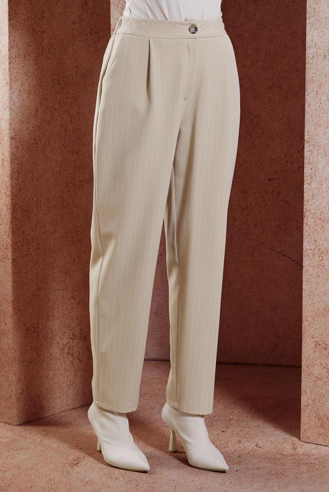 Vêtements hijab BEIGE PANTALON À RAYURES 70782 - ALVİNA