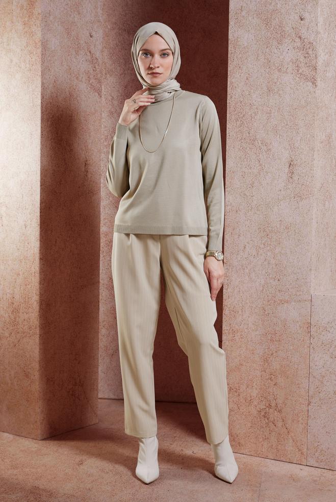 Vêtements hijab BEIGE PANTALON À RAYURES 70782 - ALVİNA