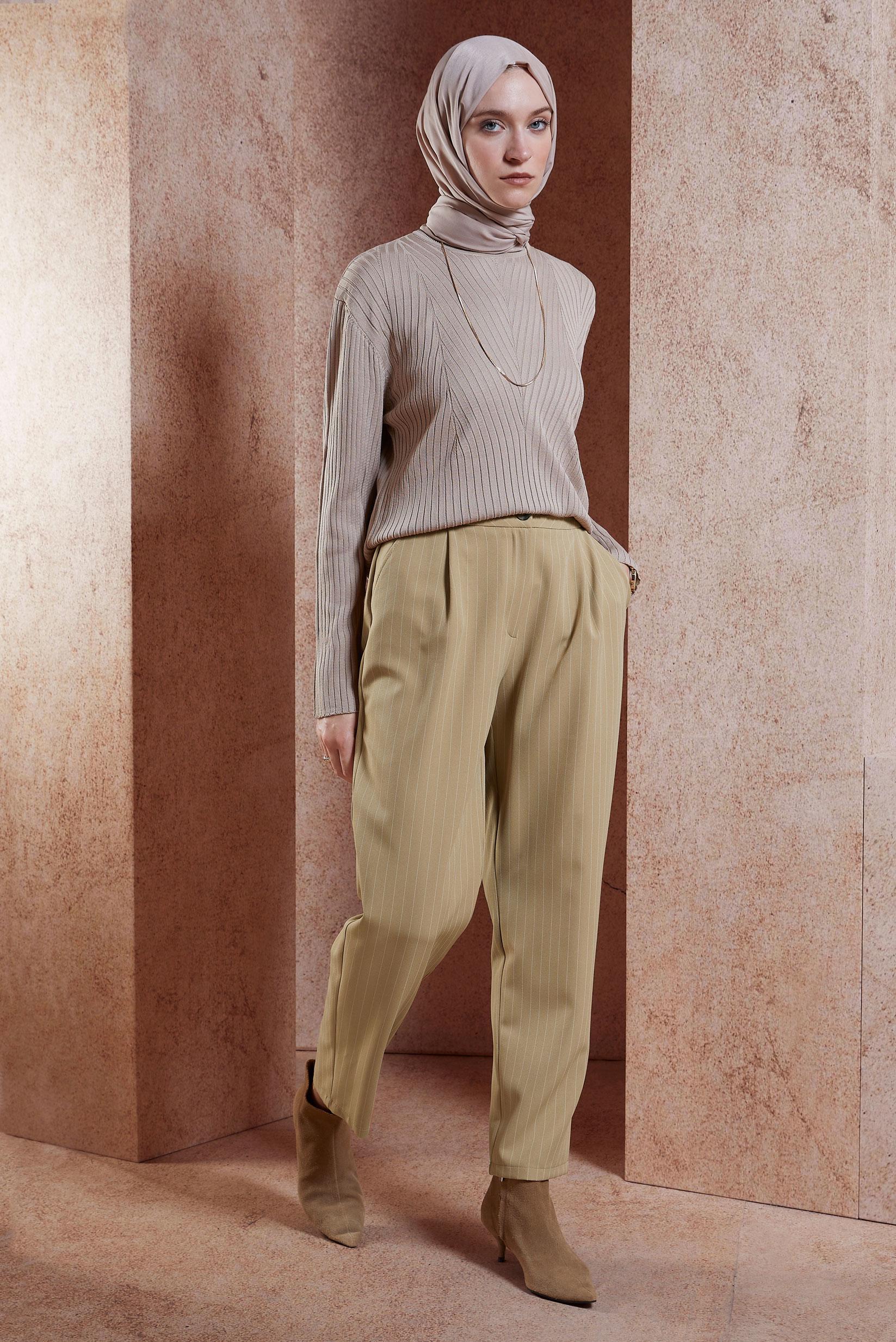 Vêtements hijab BRUN PANTALON À RAYURES 70782