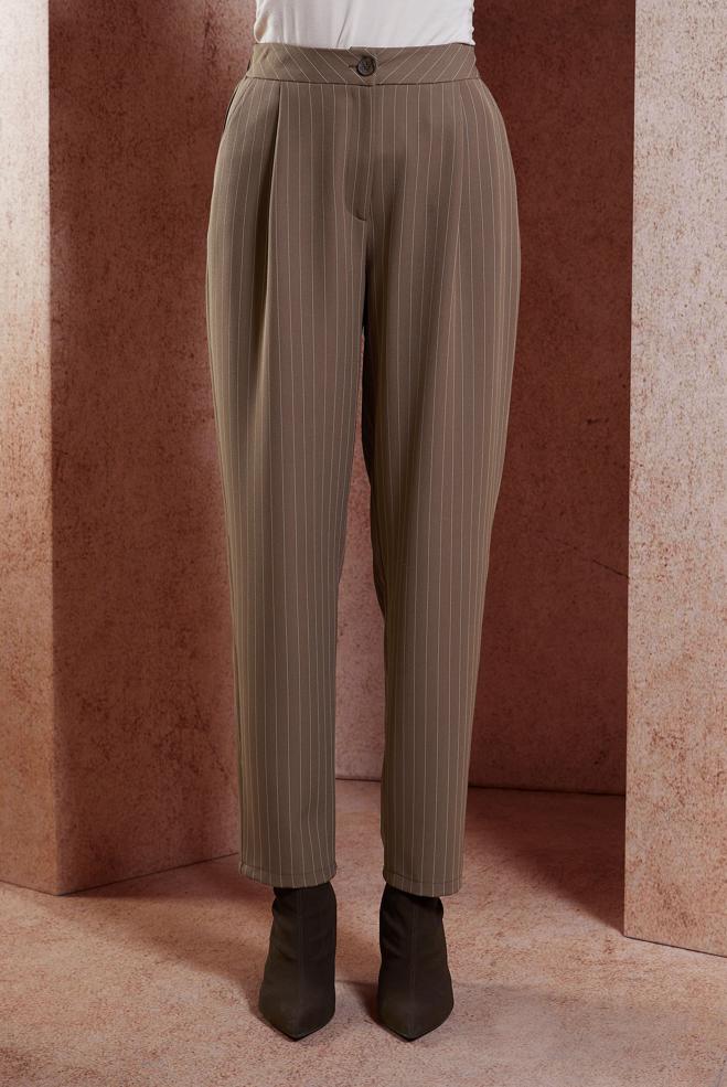 Vêtements hijab BRUN PANTALON À RAYURES 70782 - ALVİNA