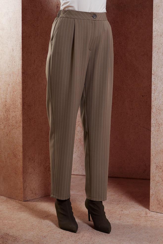 Vêtements hijab BRUN PANTALON À RAYURES 70782 - ALVİNA