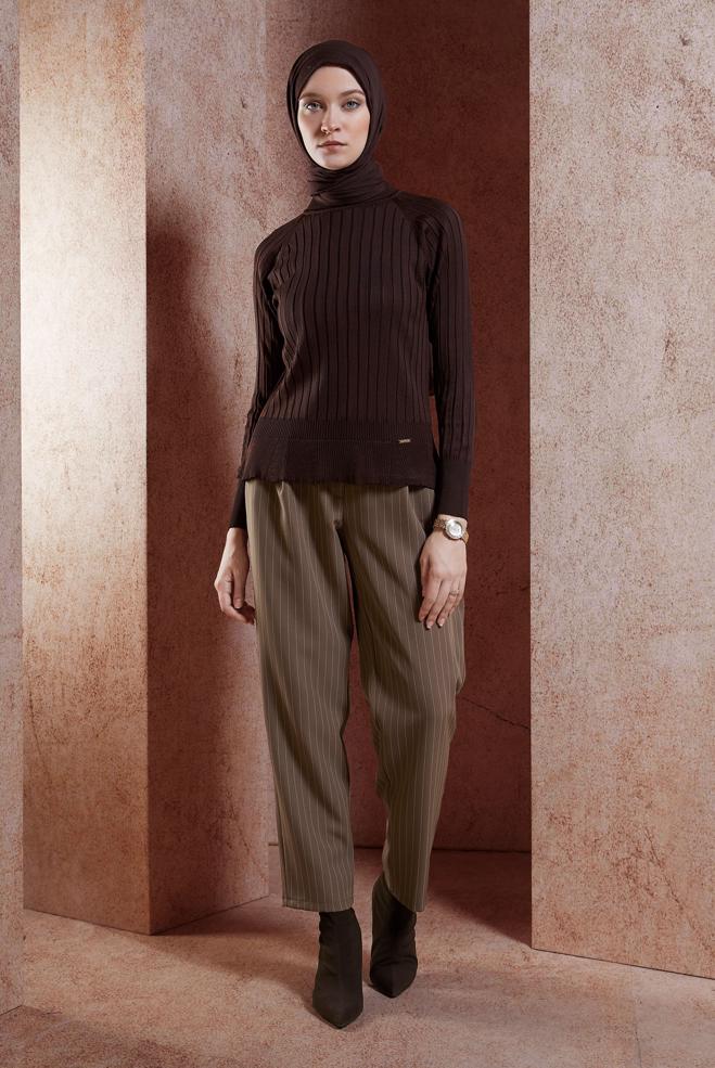 Vêtements hijab BRUN PANTALON À RAYURES 70782 - ALVİNA