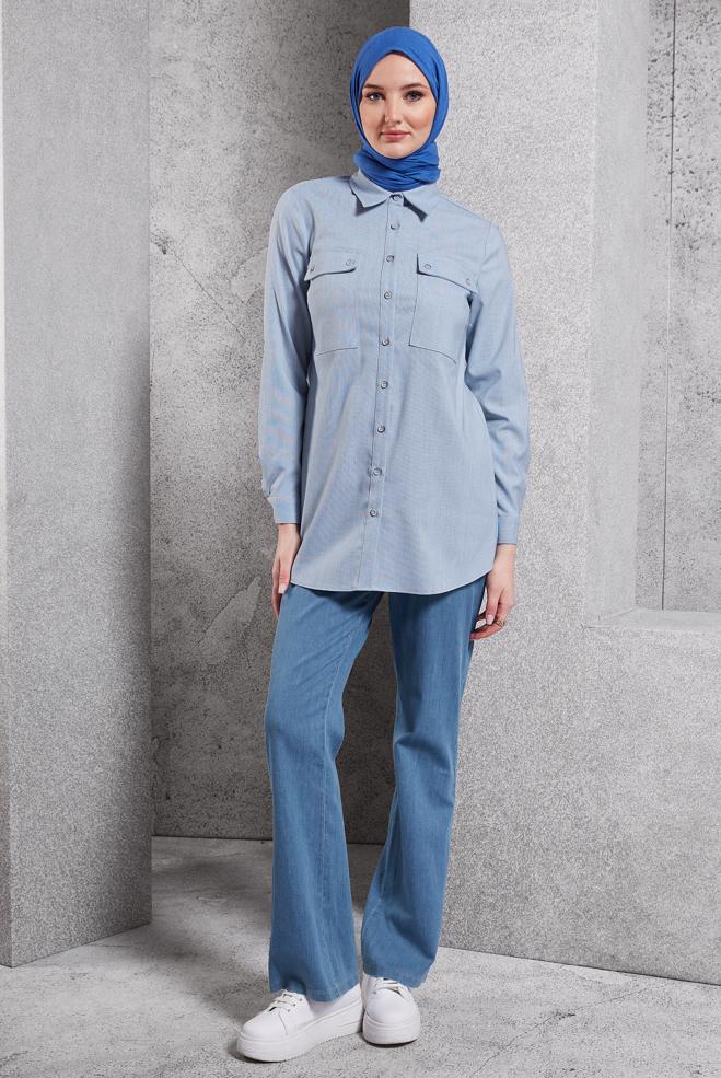 Vêtements hijab BLEU MARINE JEAN ÉVASÉ 70783 - ALVİNA