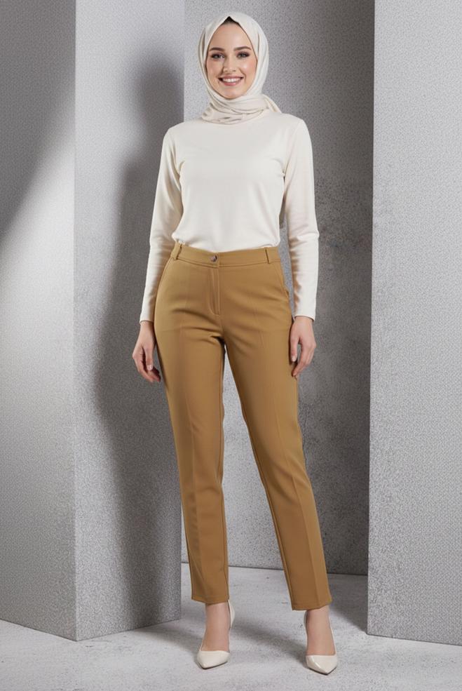 Tesettür giyim KAHVE DAR PAÇA PANTOLON 70788 - ALVİNA