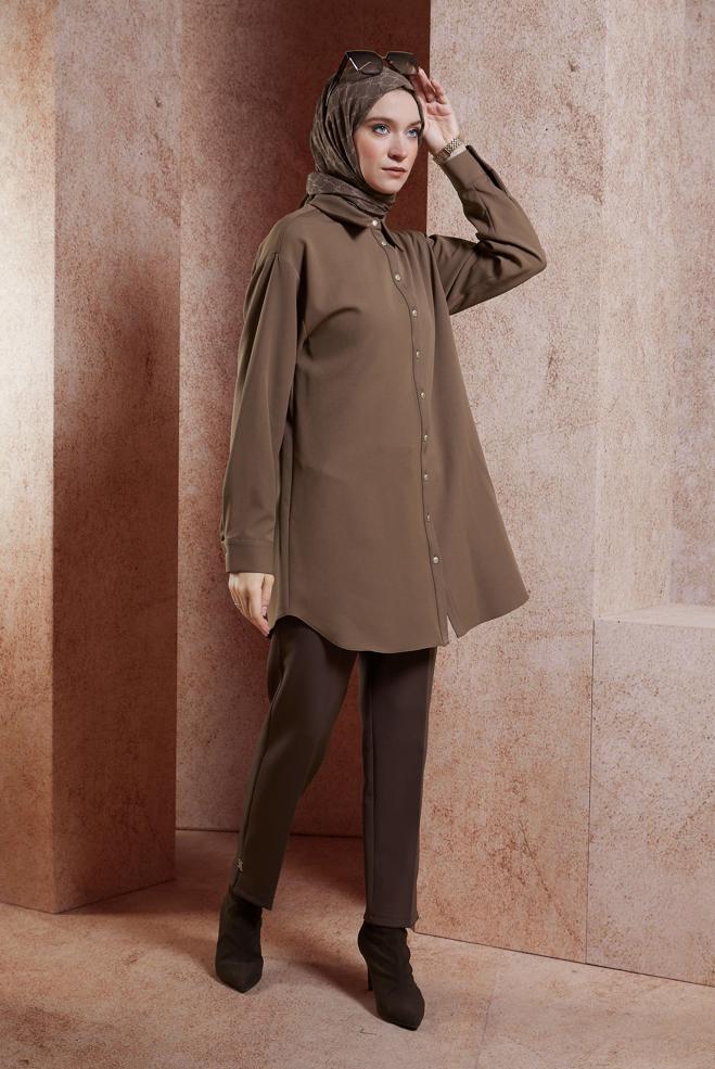 Vêtements hijab BRUN PANTALON À JAMBE SKINNY 70789 - ALVİNA