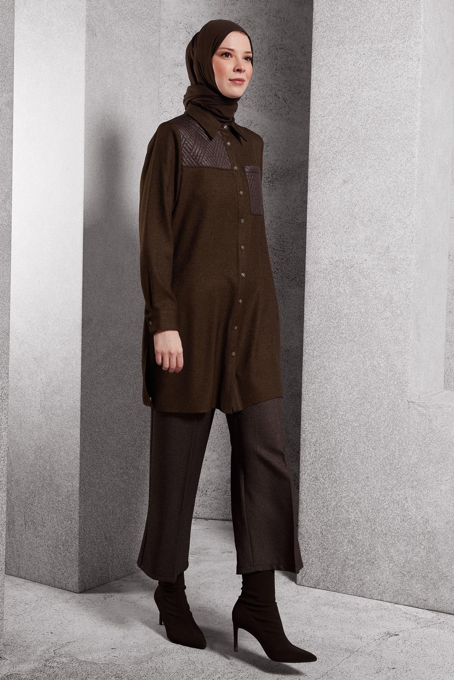 Tesettür giyim KAHVE GENİŞ PAÇA PANTOLON 70790