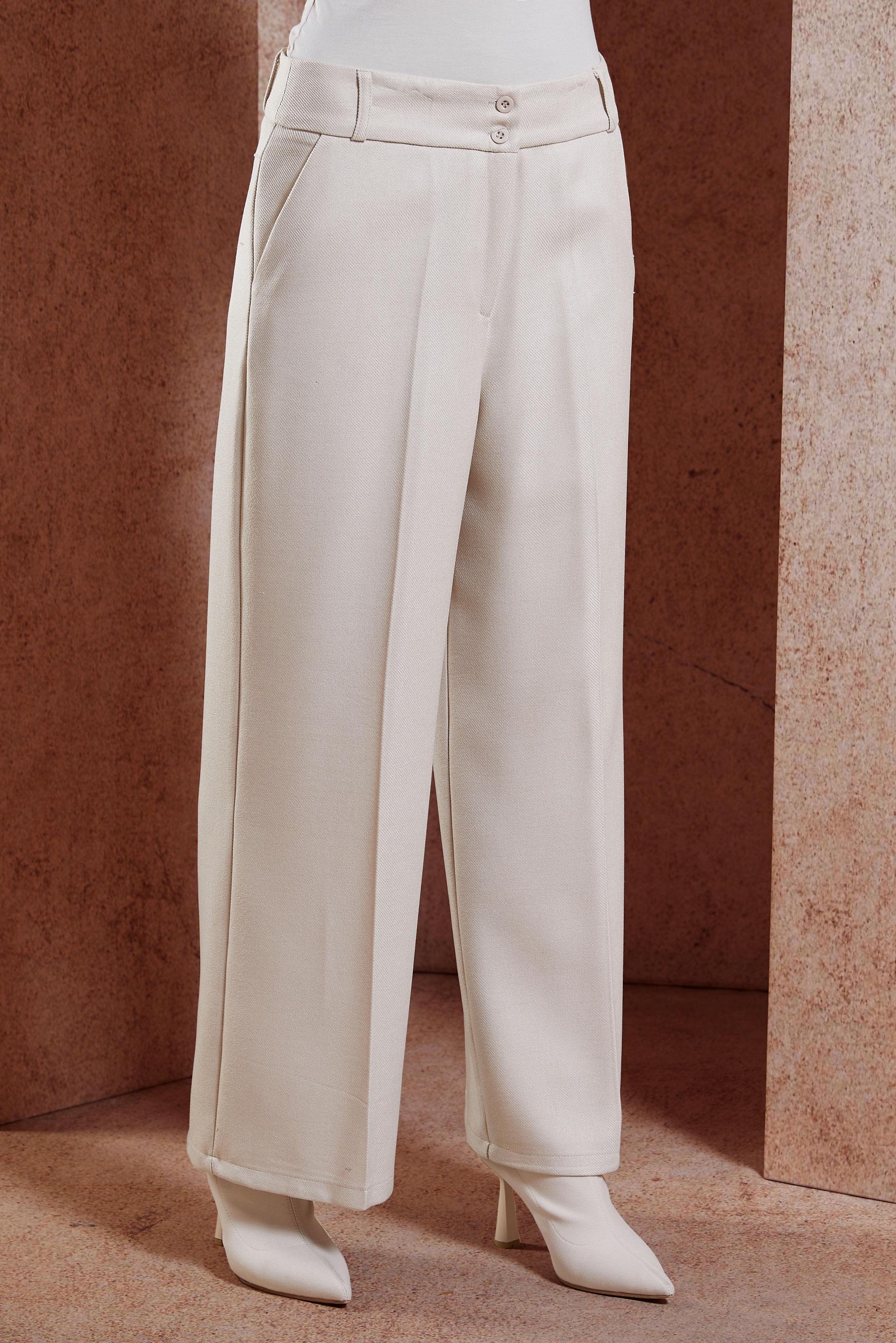 Tesettür giyim EKRU GENİŞ PAÇA PANTOLON 70790