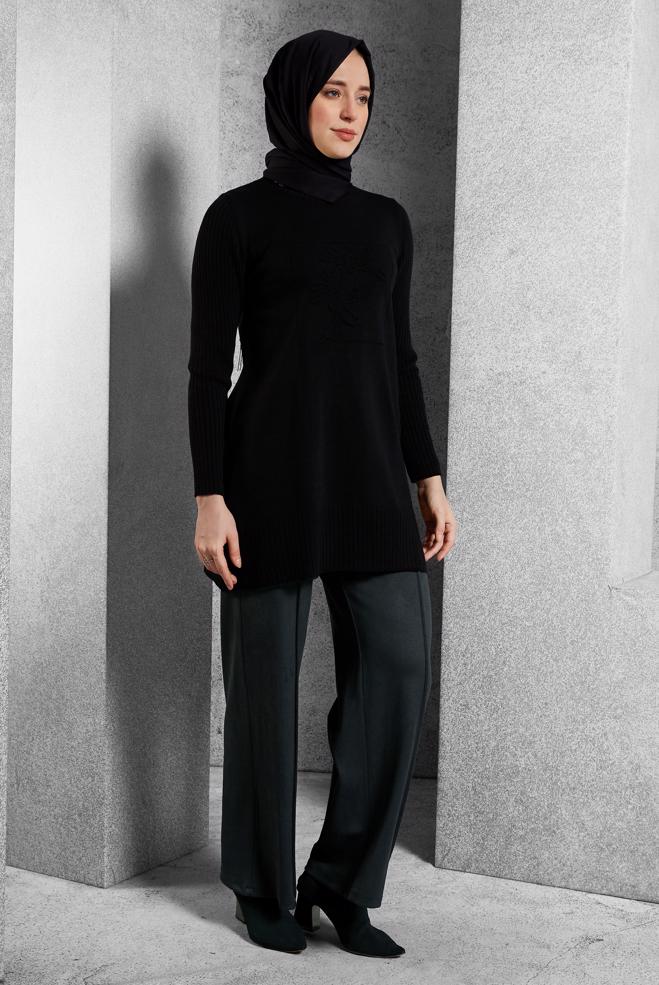 Vêtements hijab NOIR PANTALON À TAILLE ÉLASTIQUE 70791 - ALVİNA