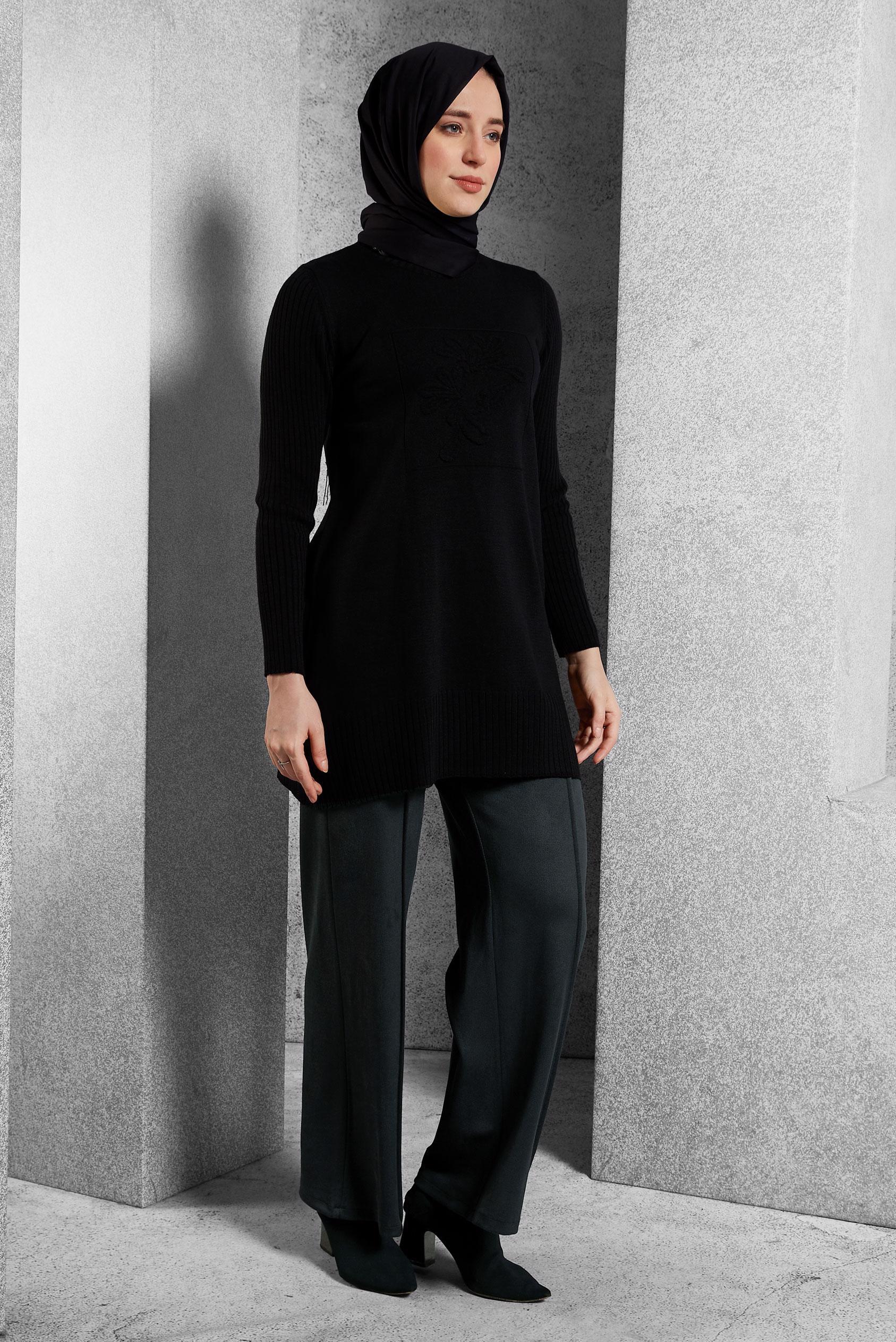 Vêtements hijab NOIR PANTALON À TAILLE ÉLASTIQUE 70791