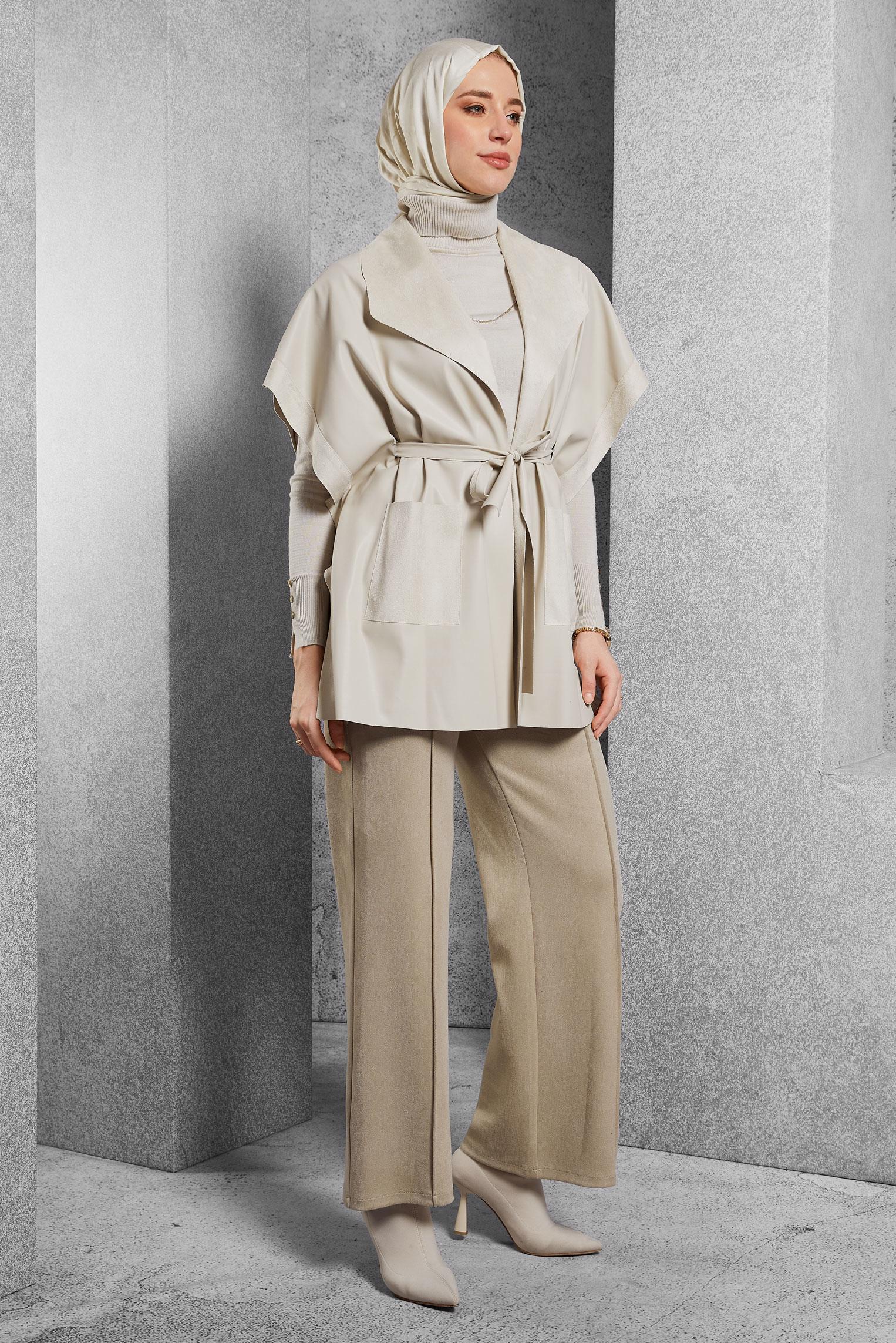 Vêtements hijab BEIGE PANTALON À TAILLE ÉLASTIQUE 70791