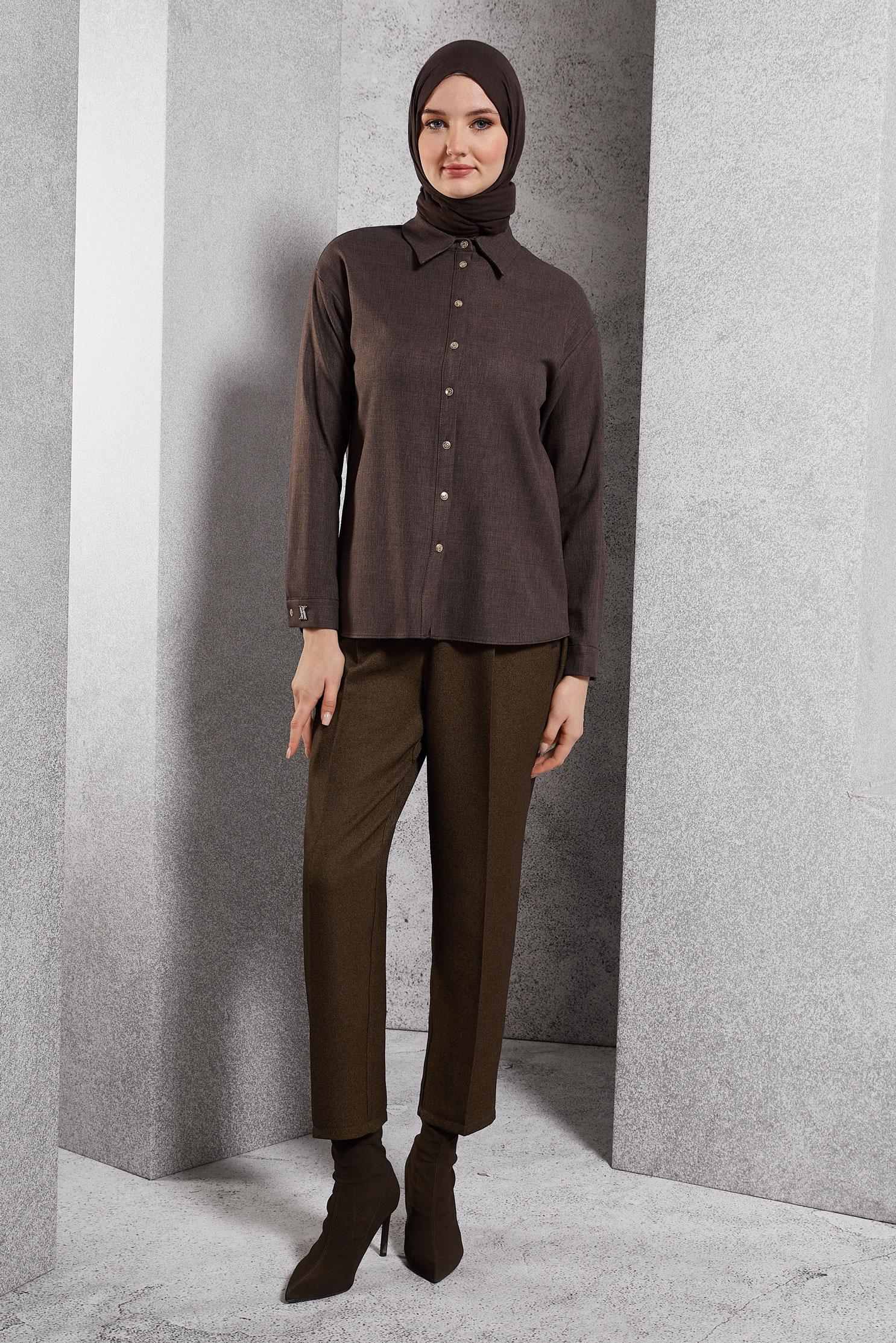 Vêtements hijab BRUN PANTALON COUPE CAROTTE 70792