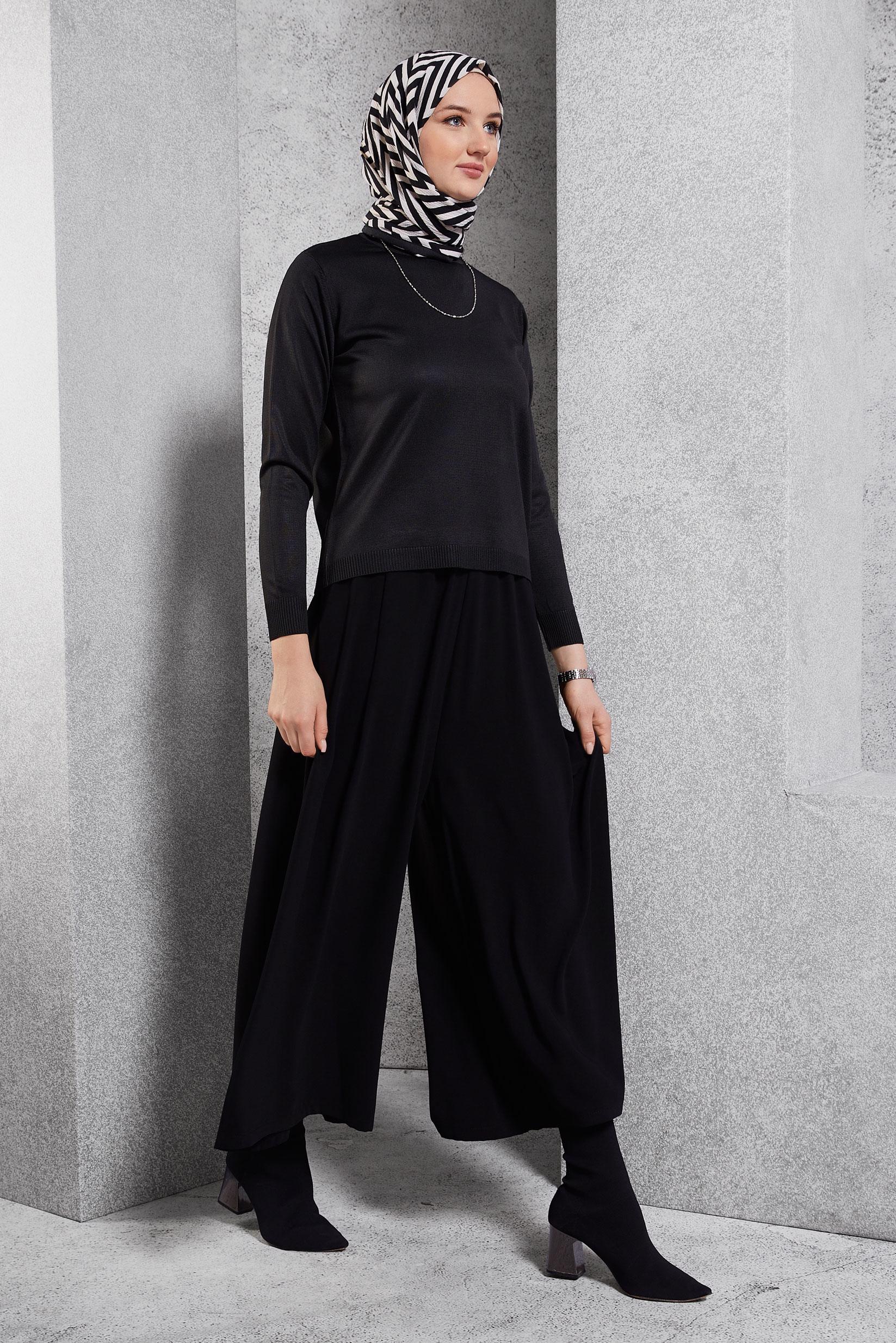 Tesettür giyim SİYAH BELİ LASTİKLİ PANTOLON 70795