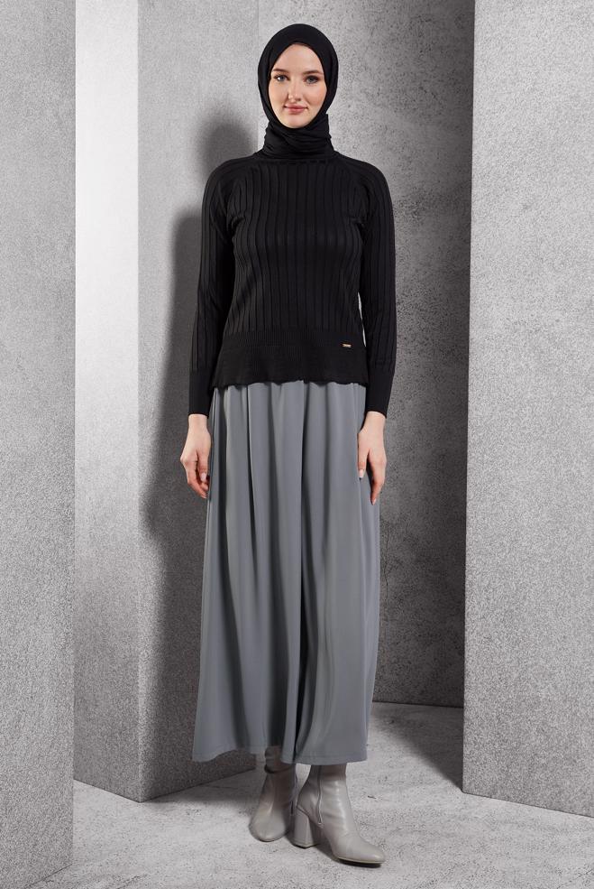 Vêtements hijab GRIS PANTALON À TAILLE ÉLASTIQUE 70795 - ALVİNA