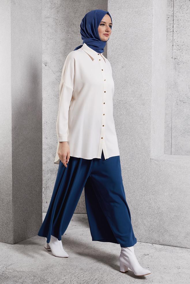 Vêtements hijab BLEU MARINE PANTALON À TAILLE ÉLASTIQUE 70795 - ALVİNA