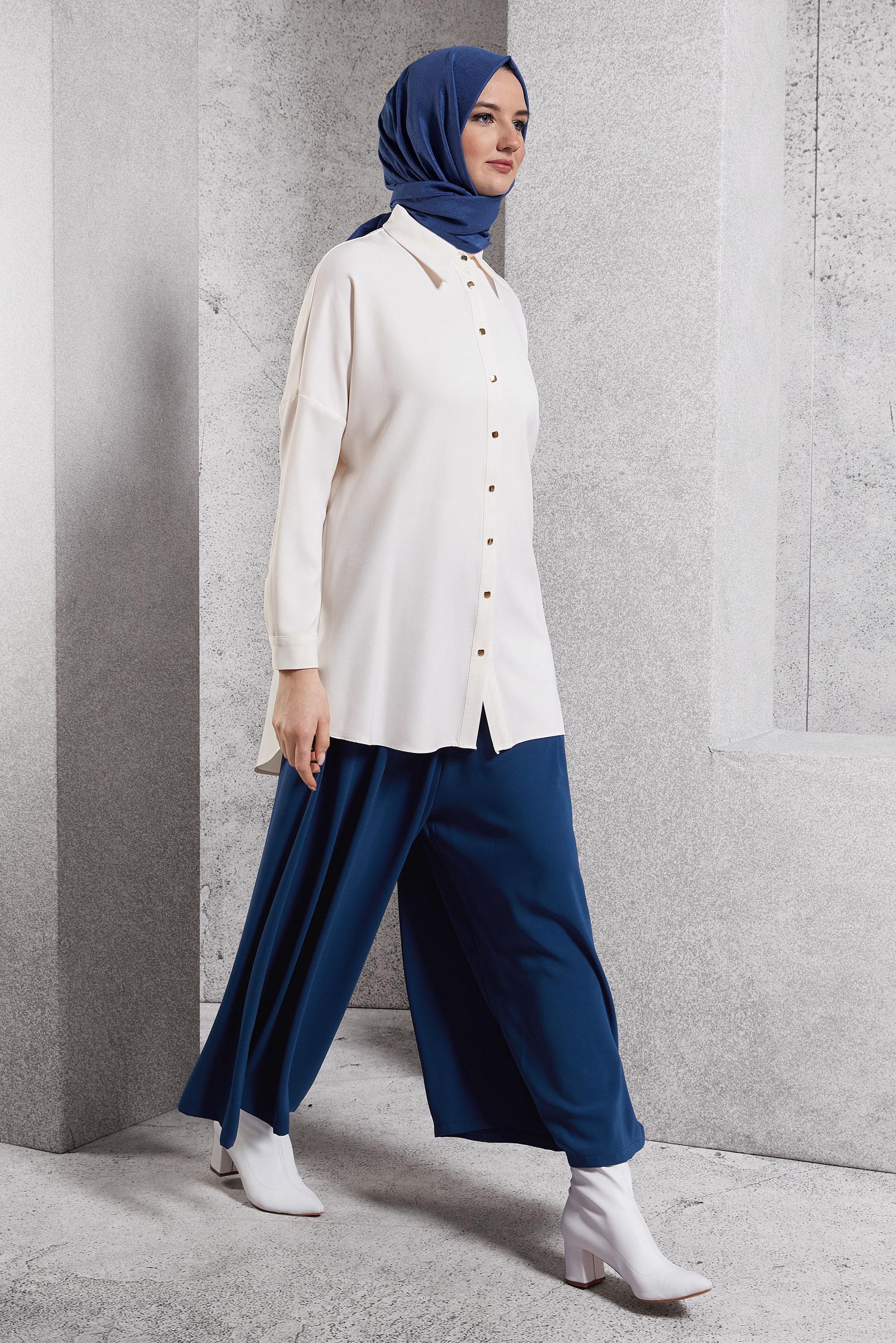 Vêtements hijab BLEU MARINE PANTALON À TAILLE ÉLASTIQUE 70795