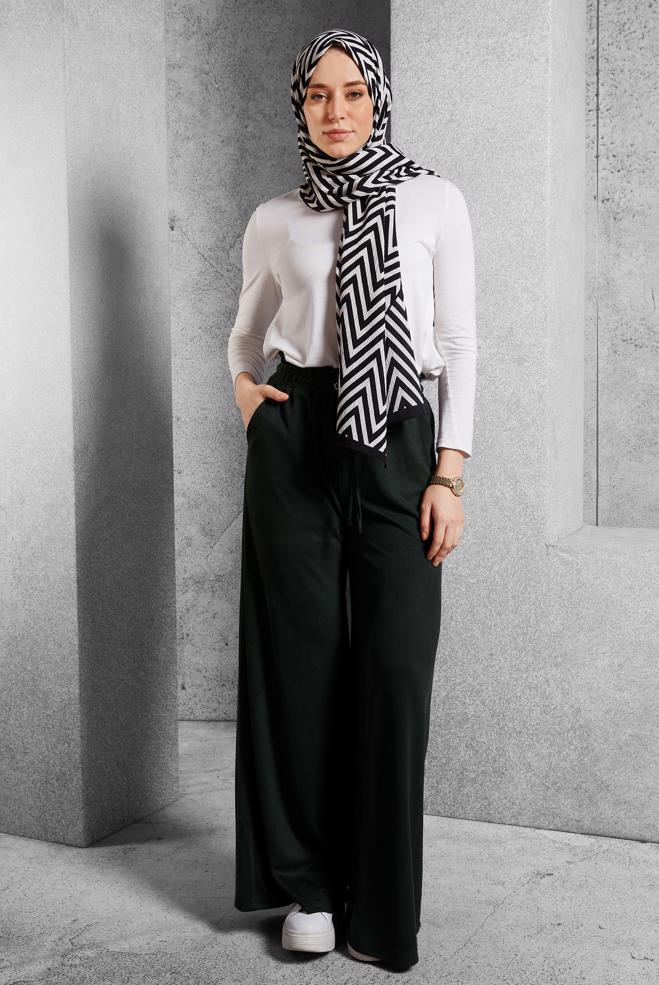 Vêtements hijab NOIR PANTALON À TAILLE ÉLASTIQUE 70796 - ALVİNA