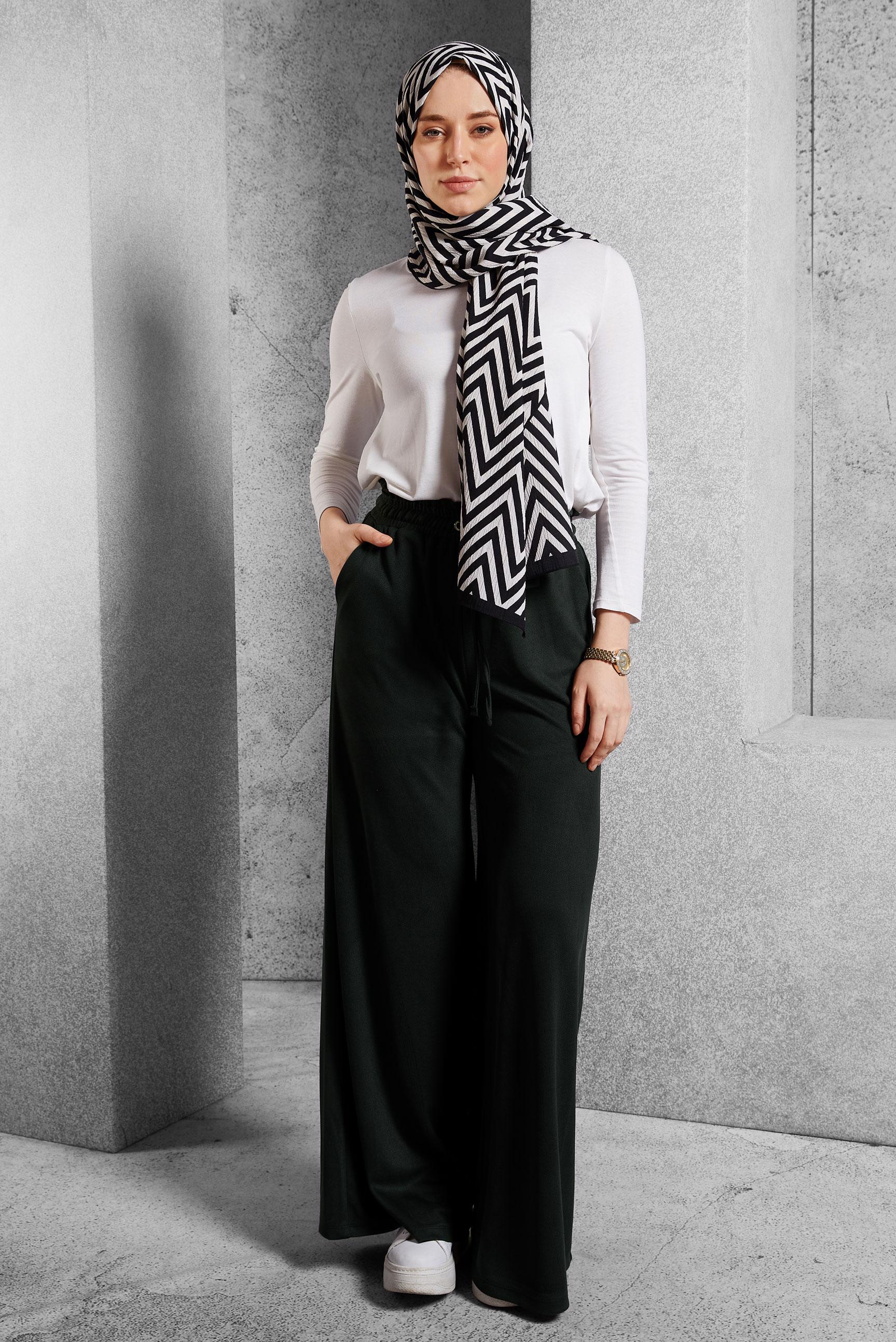 Vêtements hijab NOIR PANTALON À TAILLE ÉLASTIQUE 70796