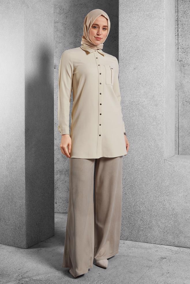 Vêtements hijab BEIGE PANTALON À TAILLE ÉLASTIQUE 70796 - ALVİNA