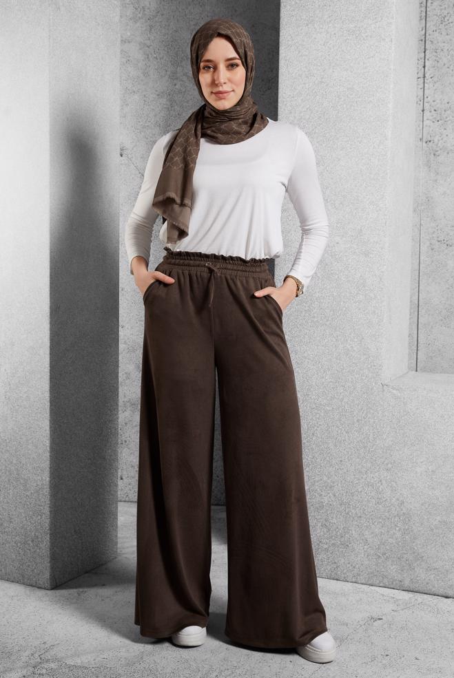 Vêtements hijab BRUN PANTALON À TAILLE ÉLASTIQUE 70796 - ALVİNA