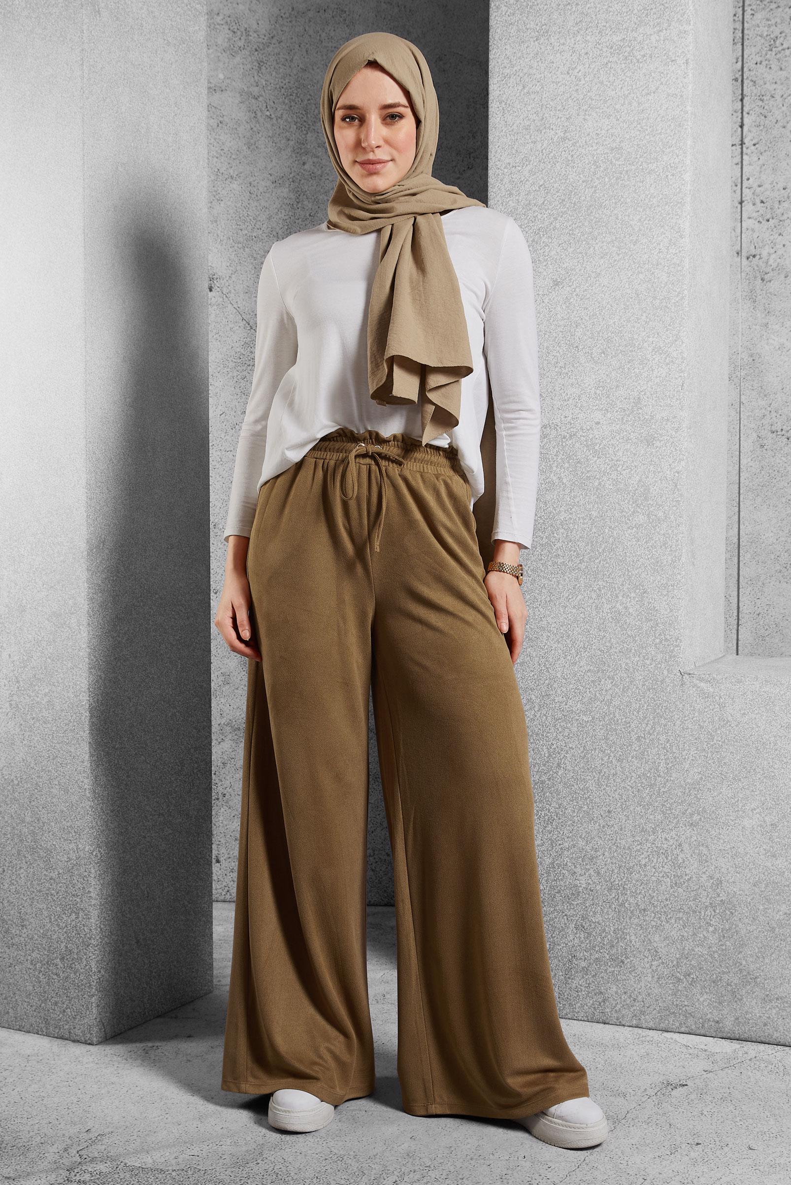 Vêtements hijab BRUN PANTALON À TAILLE ÉLASTIQUE 70796
