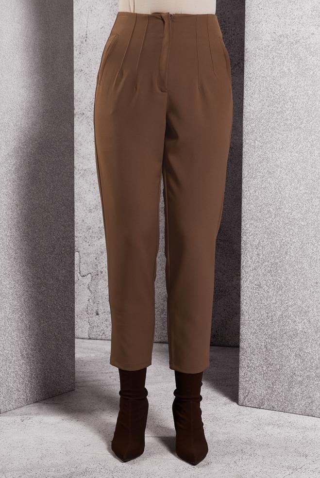 Vêtements hijab BRUN PANTALON TAILLE HAUTE 70797 - ALVİNA