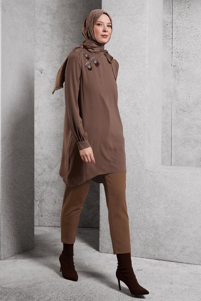 Vêtements hijab BRUN PANTALON TAILLE HAUTE 70797 - ALVİNA