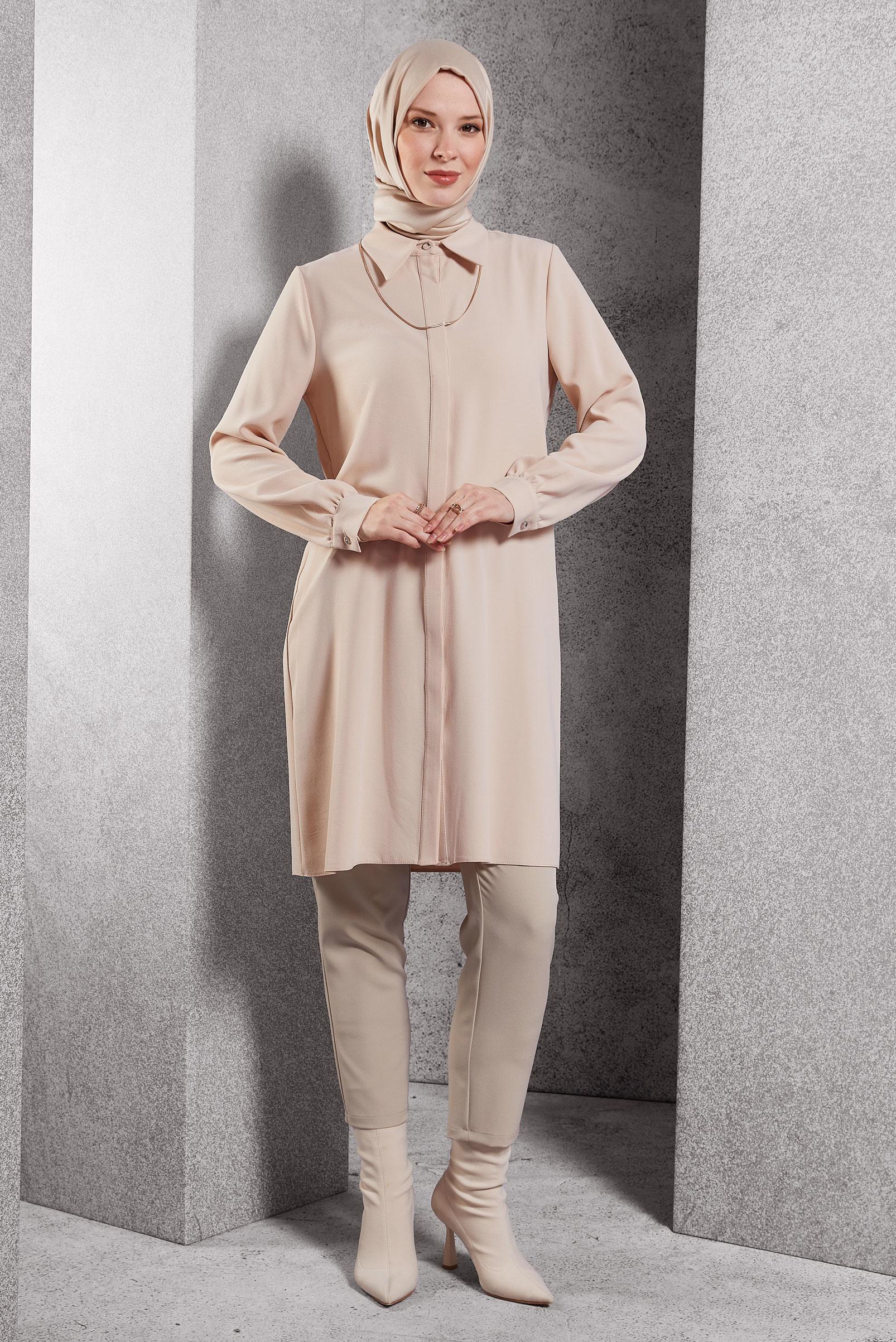 Tesettür giyim BEJ YÜKSEK BEL PANTOLON 70797