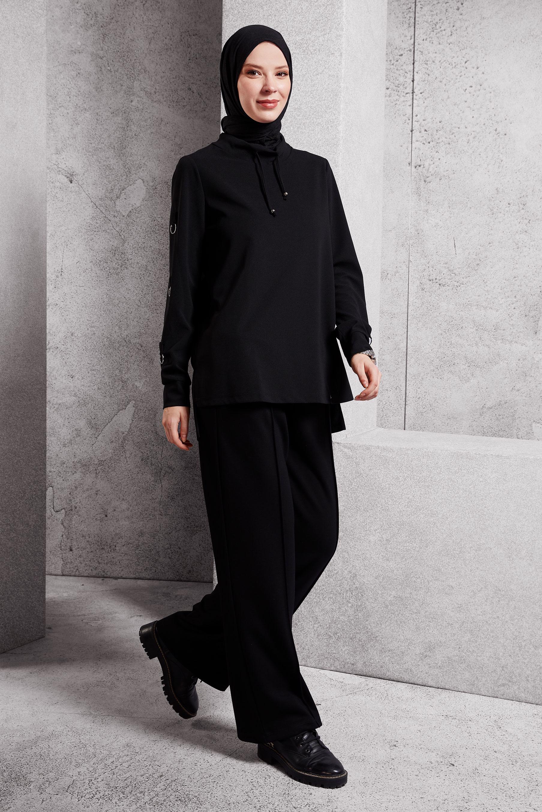 Vêtements hijab NOIR PANTALON À TAILLE ÉLASTIQUE 70801