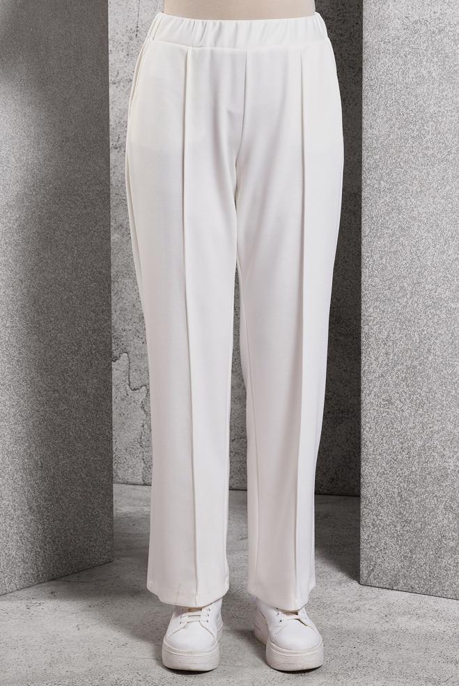 Vêtements hijab BLANC PANTALON À TAILLE ÉLASTIQUE 70801 - ALVİNA