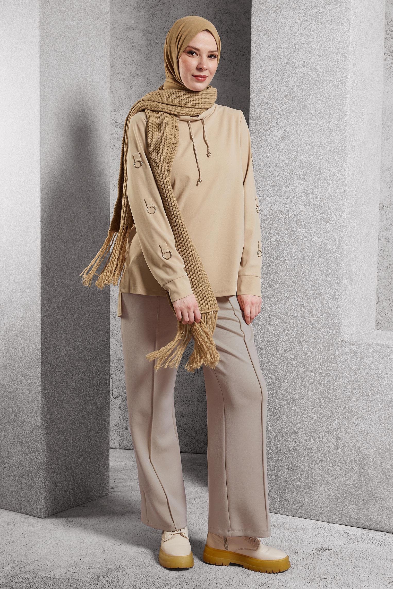 Vêtements hijab BEIGE PANTALON À TAILLE ÉLASTIQUE 70801