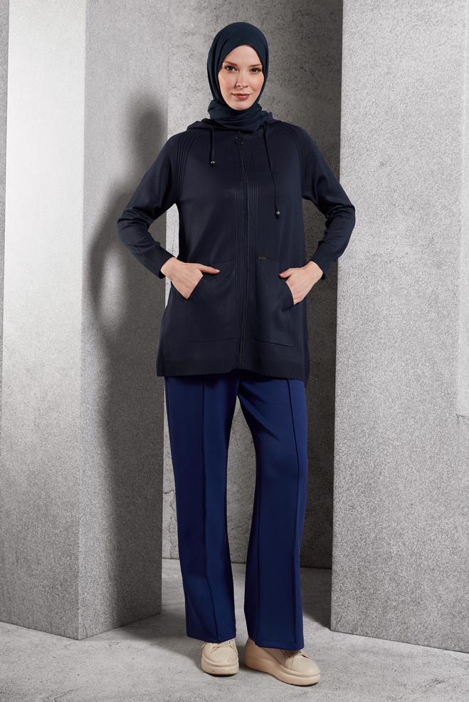 Hijab clothing NAVY BLUE ELASTIC WAIST PANTS 70801 - ALVİNA