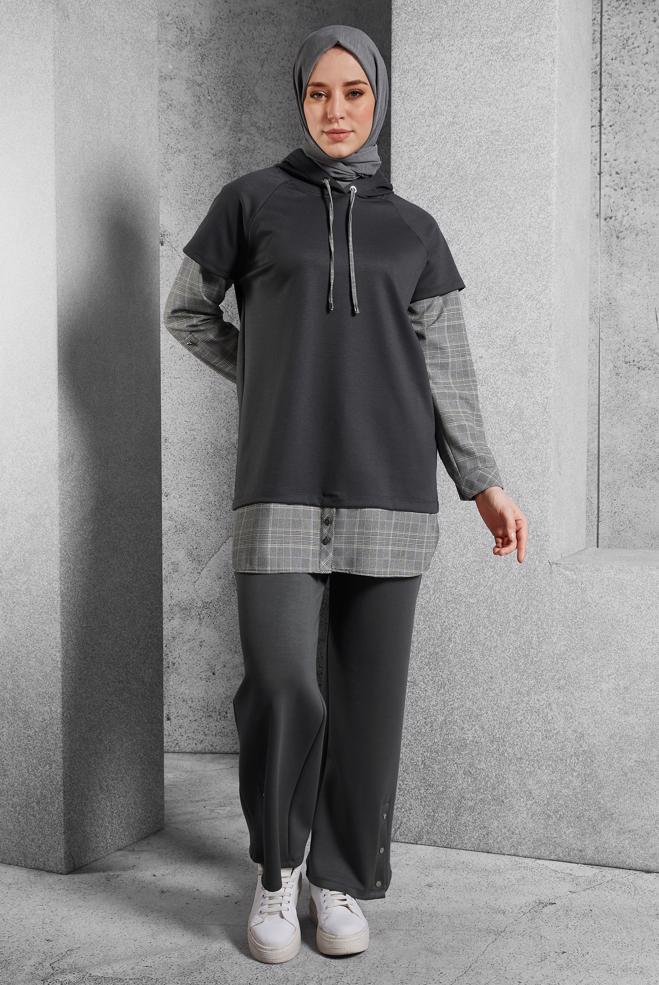 Vêtements hijab GRIS PANTALON À JAMBES LARGES 70802 - ALVİNA